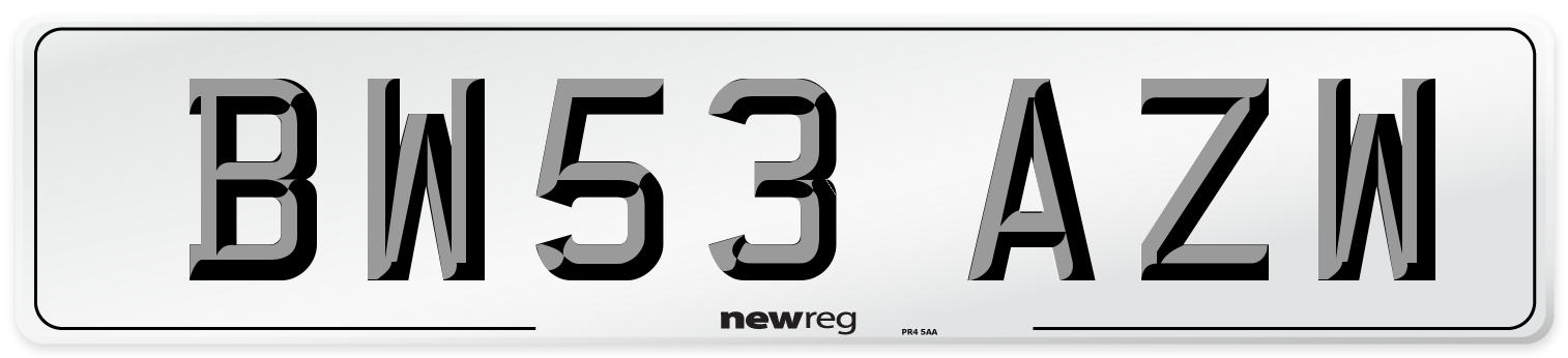 BW53 AZW Number Plate from New Reg